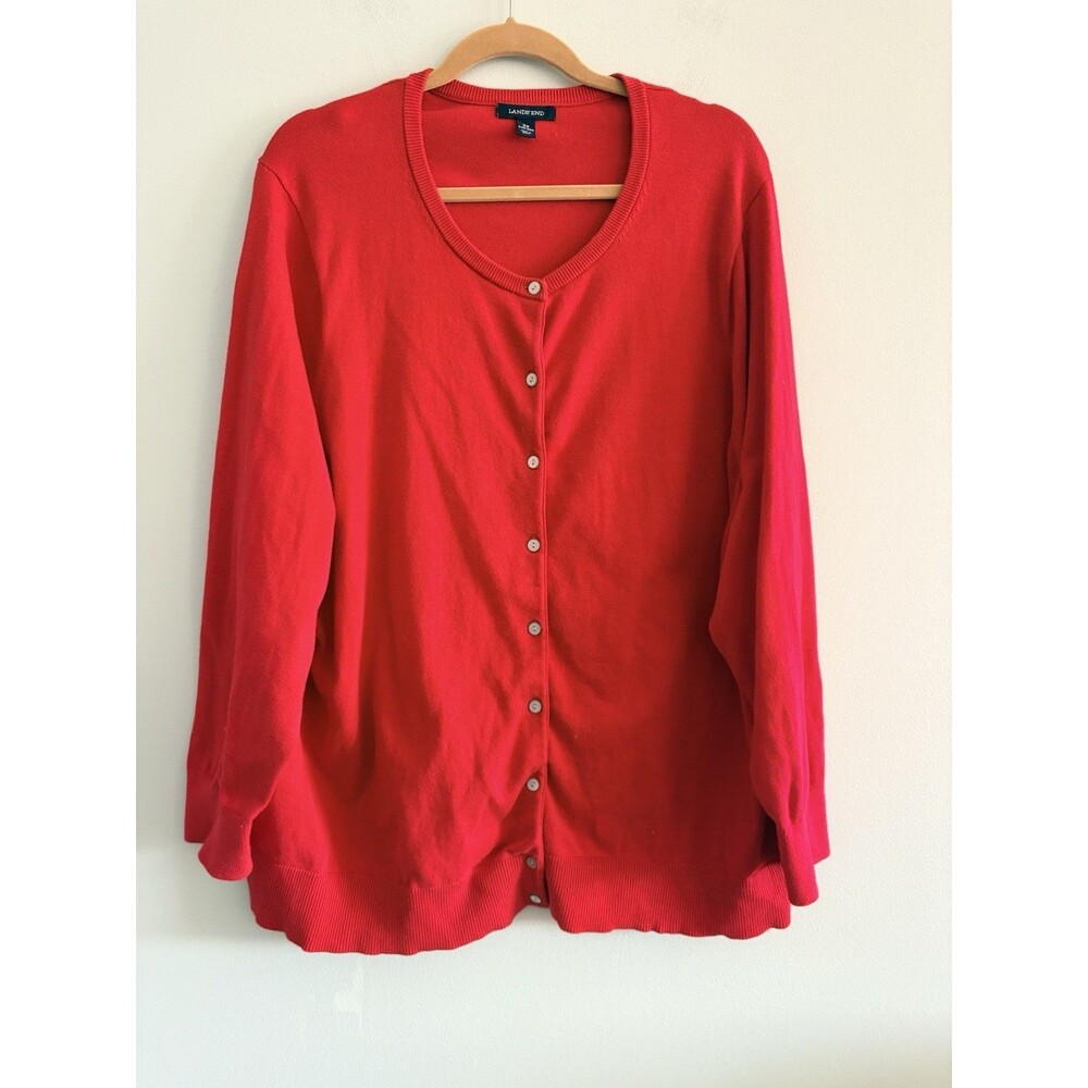Lands' End Red Cardigan Women’s Size 3X Button Front Long Sleeve Knit Sweater